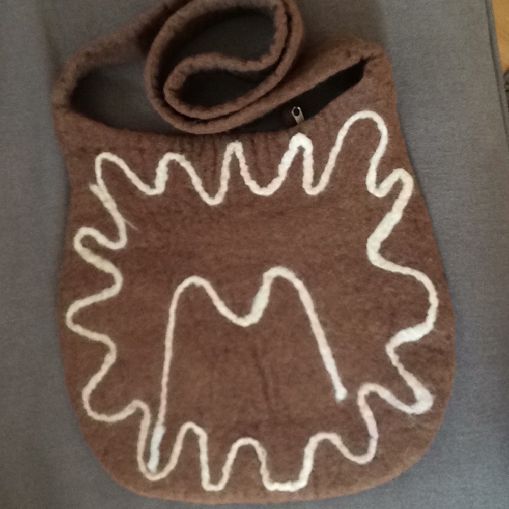 Brown Boiled wool crossbody shoulder bag cotton line